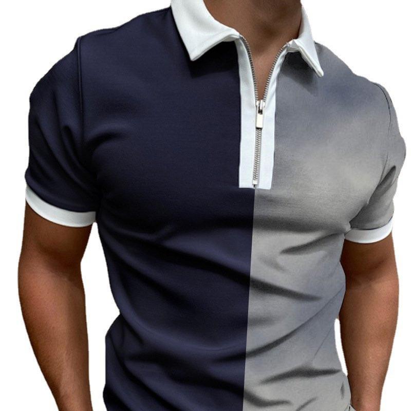 Fashionable Polo Shirt with Zip and Colour-Blocking: Men's Casual, Versatile, Short-Sleeved, Relaxed-Fit Polo Shirt