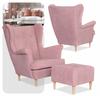 Fotel uszak z podnóżkiem skandynawski welur pudrowy Hunter Family Meble różowy