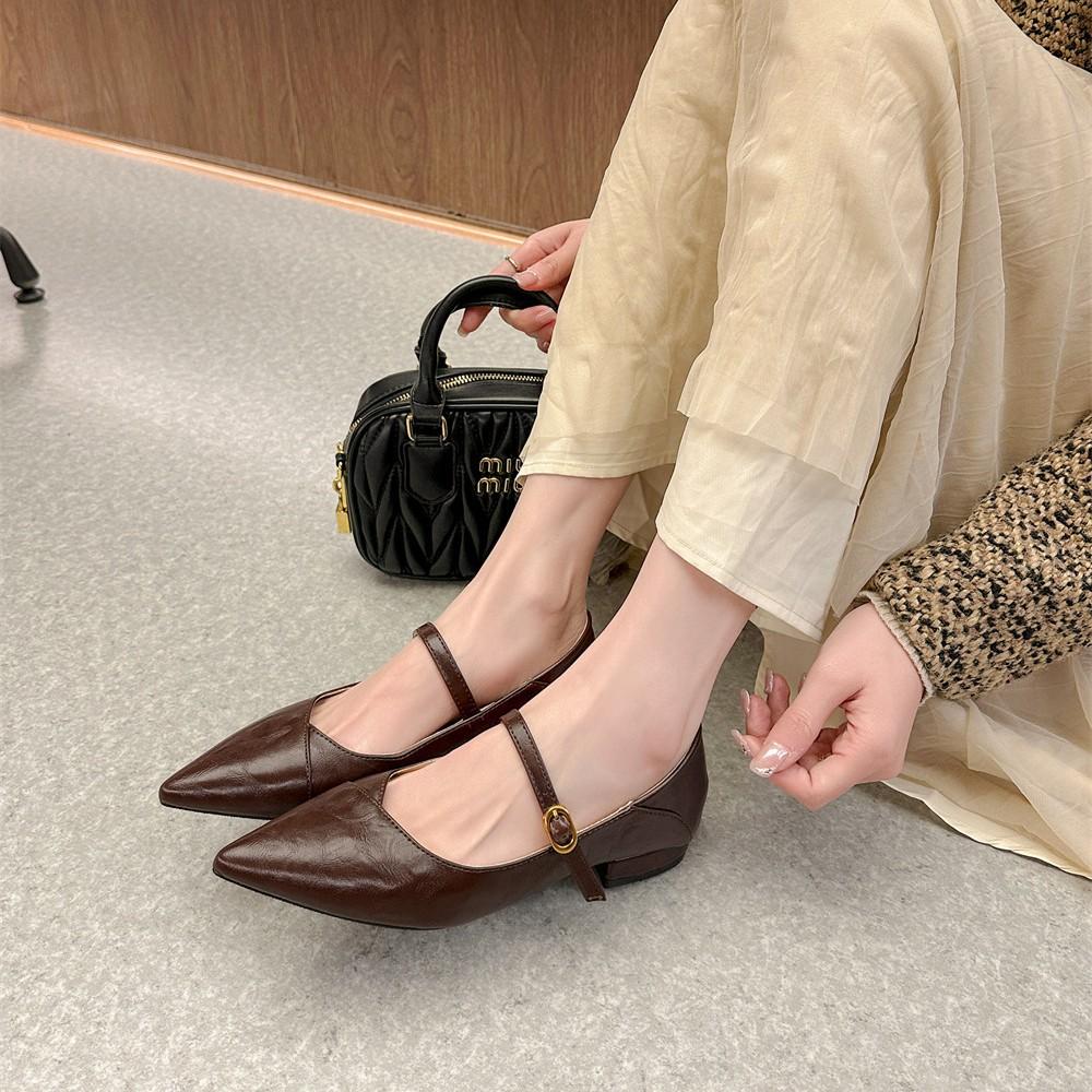 Gewaschenes Rindsleder~ Retro echtes Leder weiche Sohle ist keine müden Füße Damenschuhe Frühling spitze Schuhe Einspangen-Mary Janes einzelne Schuhe beladener Schuh