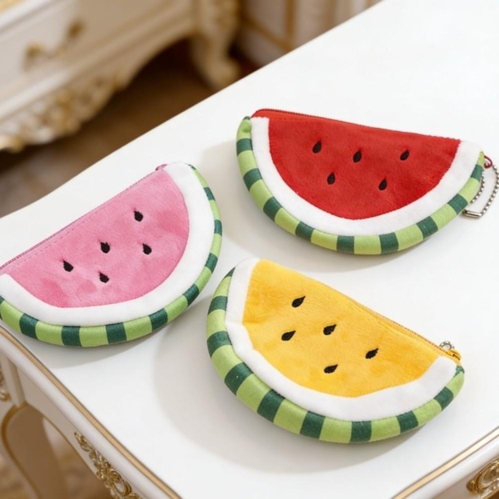 Cute Watermelon Coin Purse Zipper Cartoon Mini Card Bag Funny Plush Fruit Wallet Women