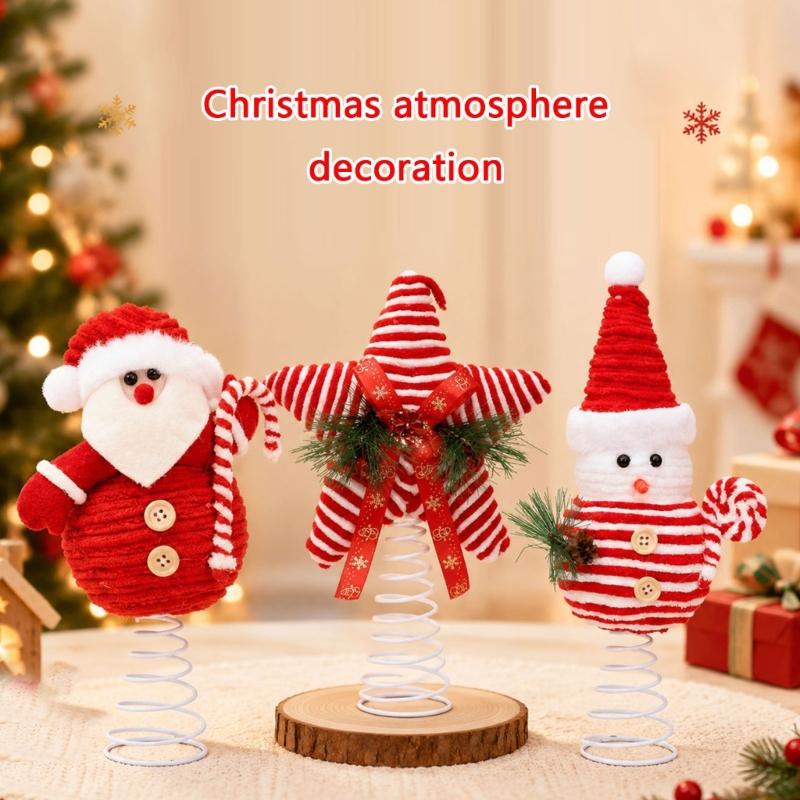 Metal Spring Base Tree Top Ornament for Indoor Christmas Use with Soft Fabric Finish and Seasonal Display Accent
