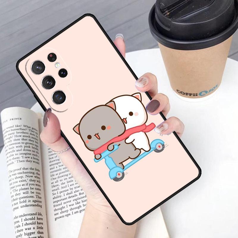 Mochi Peach Cat phone case Cover For Samsung Galaxy S24 S25 Ultra S21 S22 Ultra S10E Note 10 Plus Note 20 FE S23