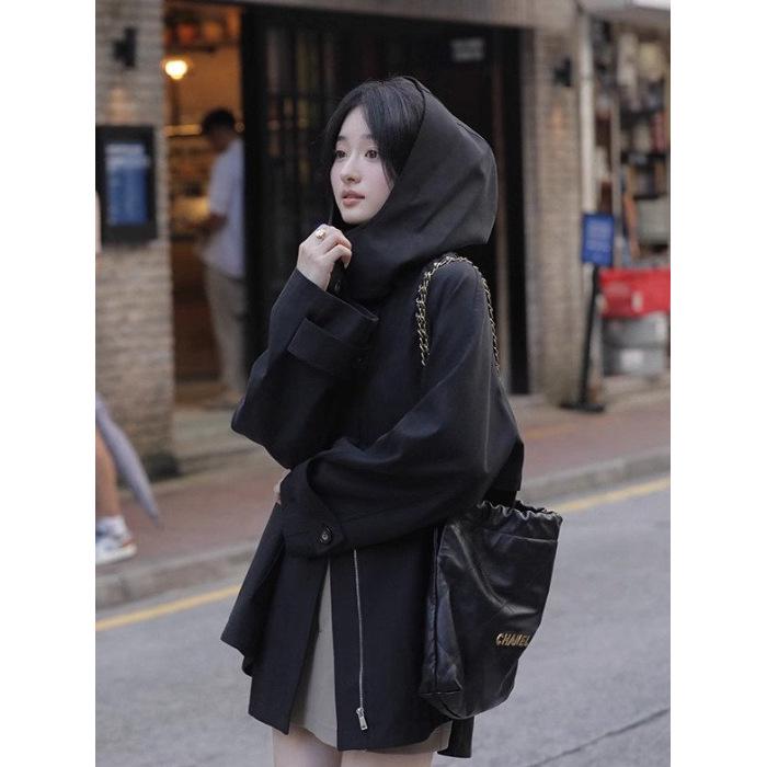 Women's British-Style Hooded Trench Coat: Autumn/Winter, Plus Size, Versatile, Trendy Loose-Fit Cape Design.