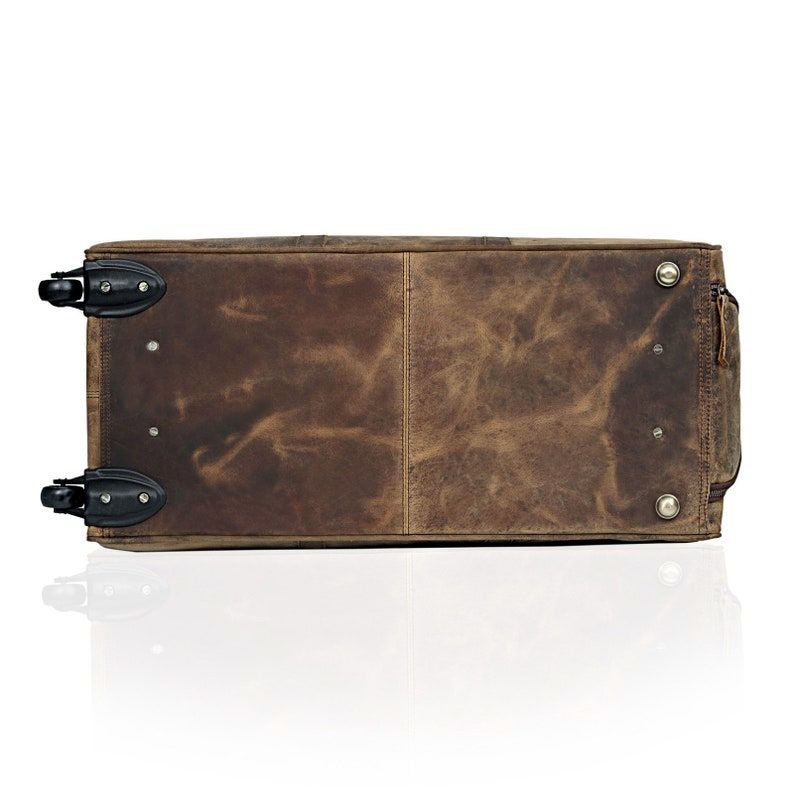 Leather Trolley Travel Duffel Bag for Men & Women 24-inch Travel Overnight Weekend Duffle Gym Cabin Holdall with Wheels for Easy Carry