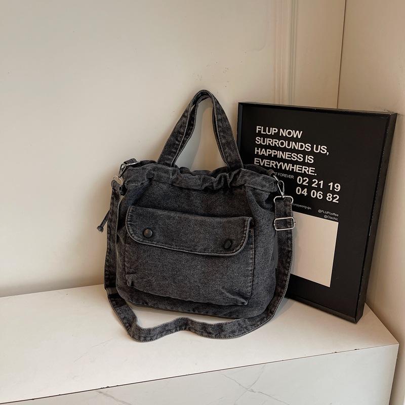 Denim Bucket Bag neuer Trend Kordelzug Umhängetasche Mode literarischer Stil lässige Messenger Bag