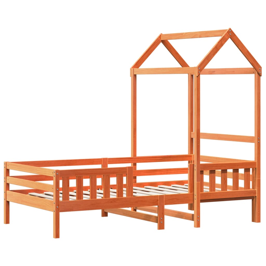 Solid Pine Wood Bed with Roof Wax Brown 75 x 190 cm