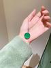 925 Sterling Silver Women's Pendant Necklace with Natural Green Chalcedony and Round Diamond-Set - Elegant Light Luxury Style
