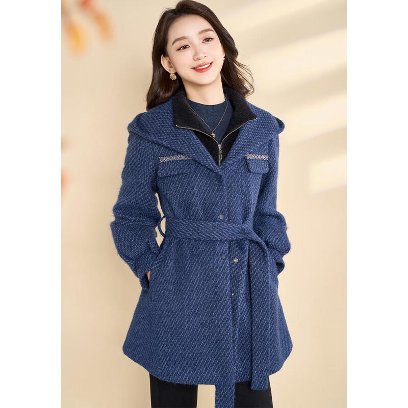 Women's Designer Faux Two-Piece Hooded Woolen Coat