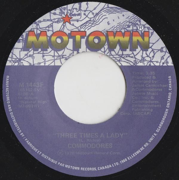 

7inch Record COMMODORES - Three Times A Lady M1443F Motown 1978 Canada Soul/Funk Used