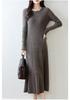 Women's Autumn/Winter Long Slimming Cashmere Wool Dress - French Round Neck Over-the-Knee Style