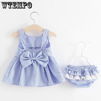 Baby Clothing Sets Girls Cute Summer Sleeveless Dress Girl 2Pieces Sets Short Pants+Dress Set Stripe Patten for Baby 6-24M