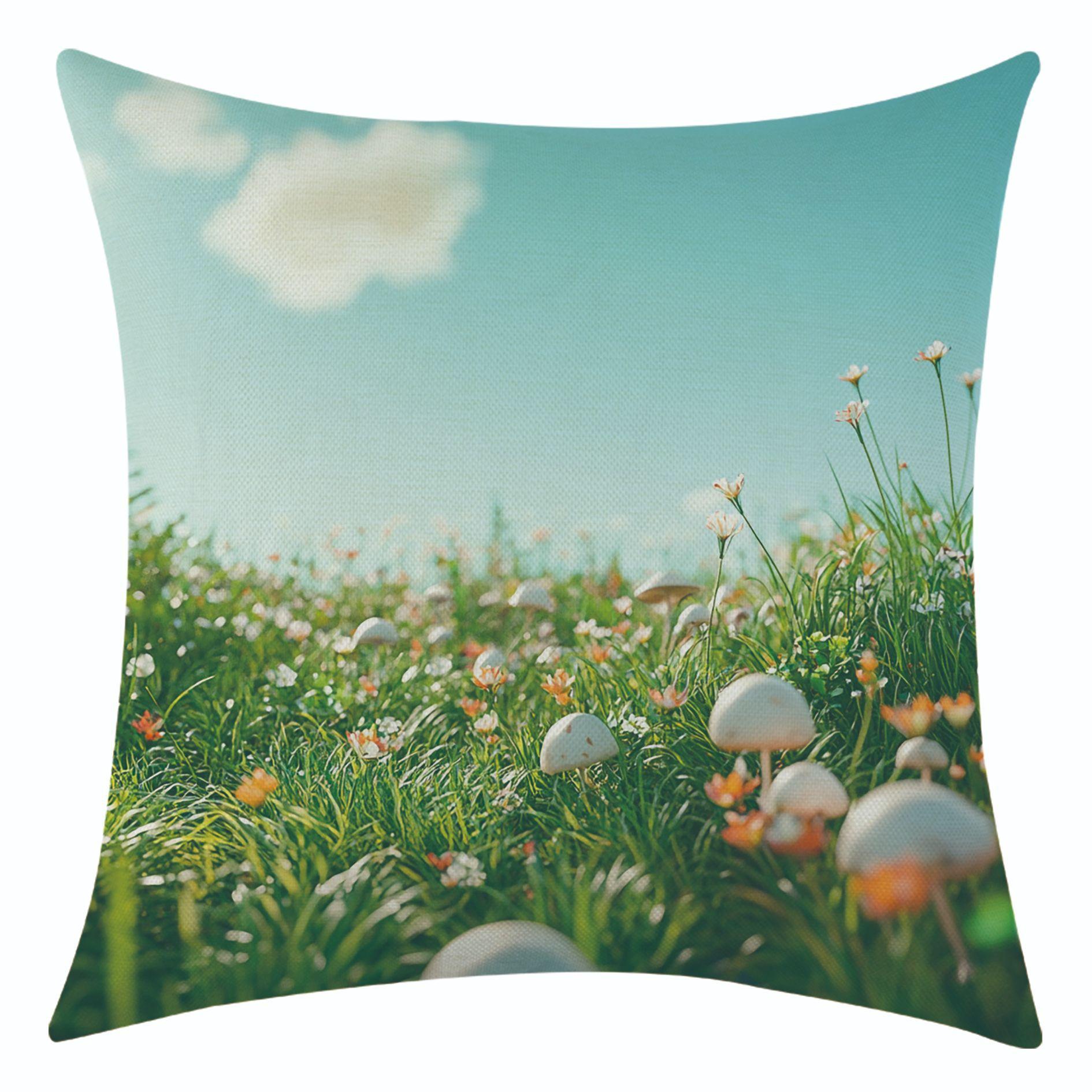

New Blue Sky and Great Grassland Linen Pillowcase for Festival Decoration, Bay Window Sofa Waist Pillow 45 * 45 separate pillow cover