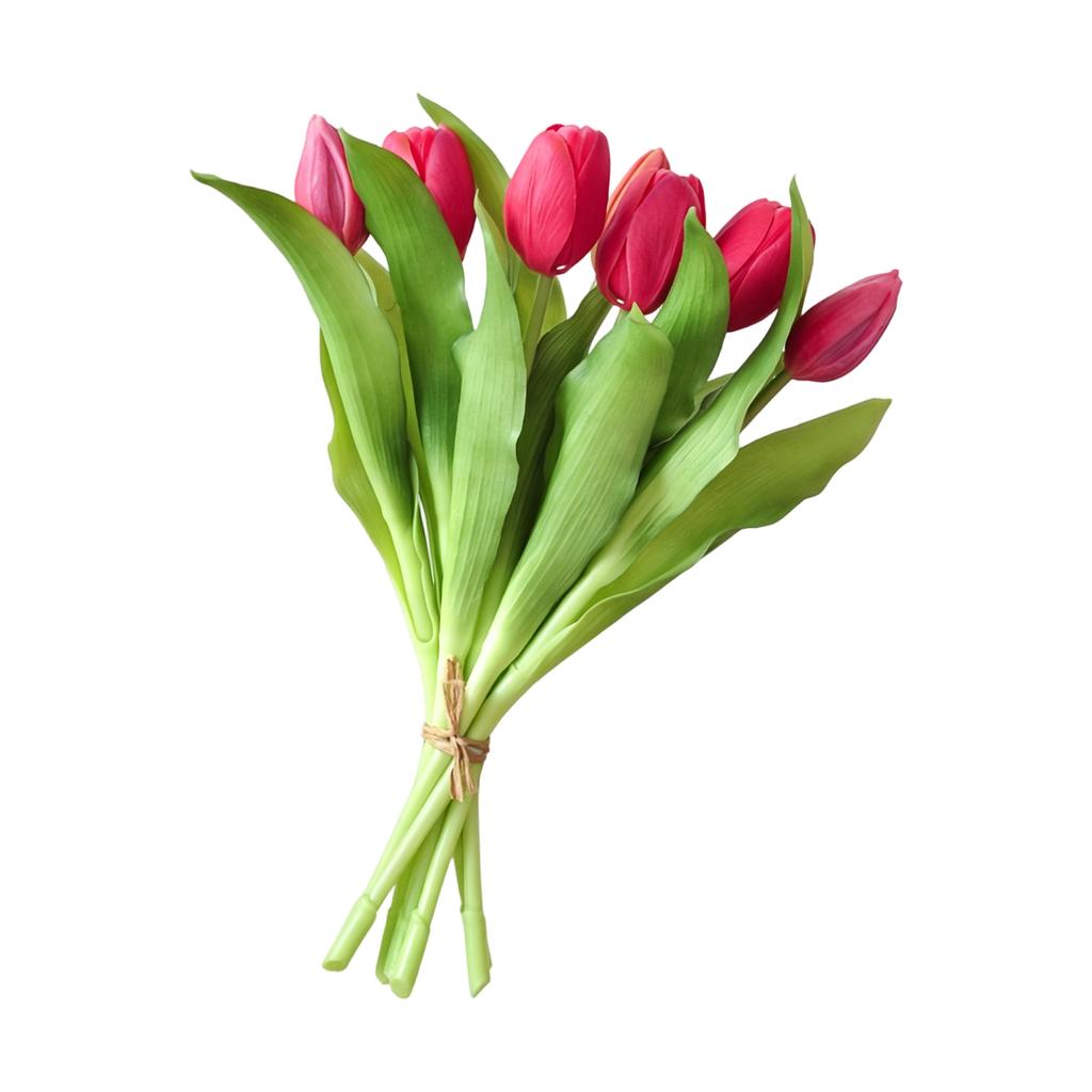 Artificial Soft Rubber Bouquet, 7-Head Short-Stem Fake Tulips, Home Living Room Decor Faux Flowers