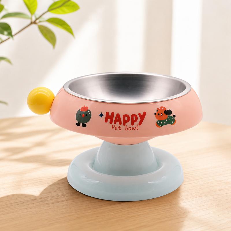 Stainless Steel Elevated Cat Dog Bowl Detachable Anti-Tip Pet Feeding Bowl Cute Food Water Bowl with Neck Support