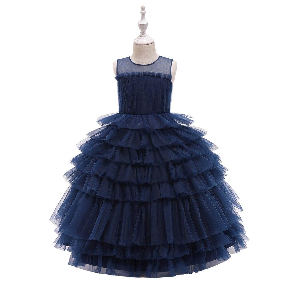 FYMNSI Vestito Lungo Da Bambina In Tulle - Abito Da Damigella D'Onore E Principessa, Senza Maniche, Scollo A Cuore, Per 4-12 Anni, Blu (Taglia 4-5 Anni)