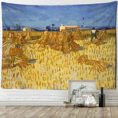 Pittura a olio Raccolto di risaia Arazzo da parete Van Gogh Estetica bohémien Stanza Panno decorativo Sfondo hippie