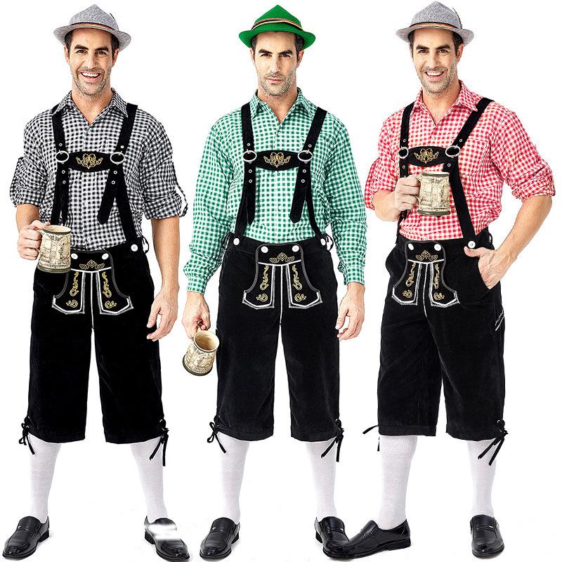 Men's Bavarian Red Plaid Beer Overalls Set - Traditional German Festival Wear