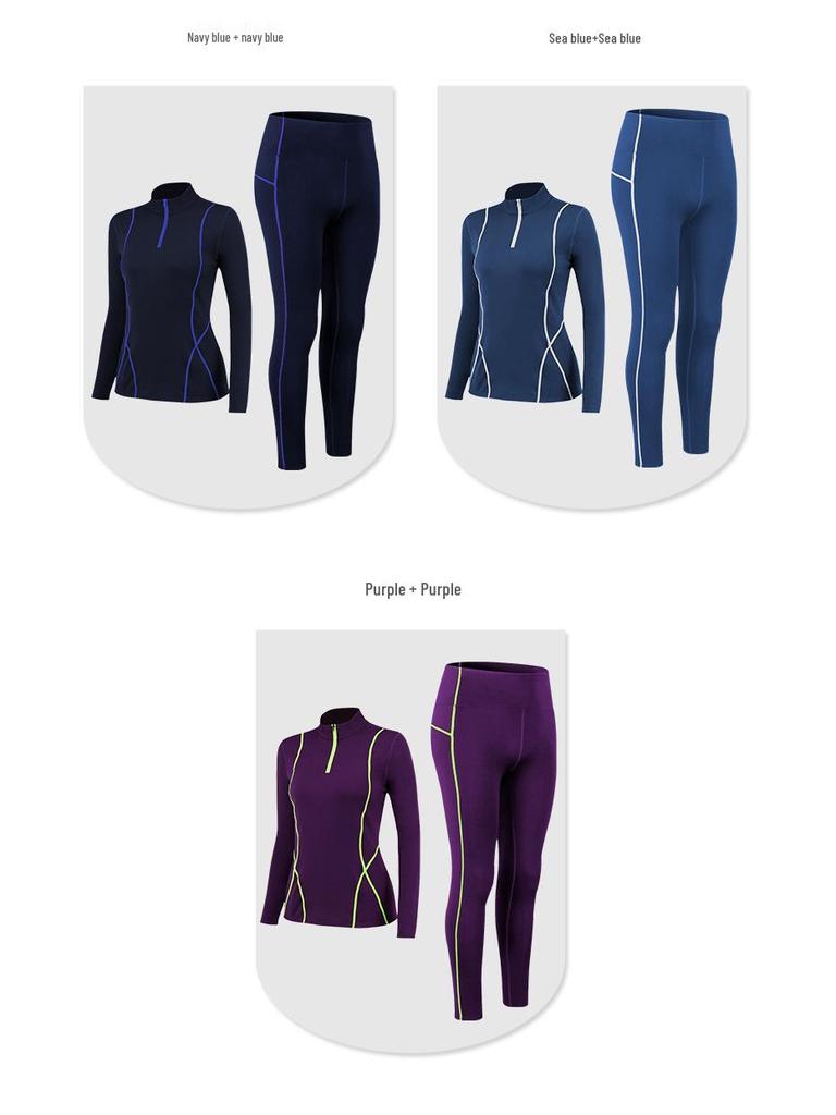 Women's Fleece-Lined Long-Sleeve Yoga Set: Warm, Slim-Fit Half-Zip Sweatshirt for Autumn & Winter Fitness