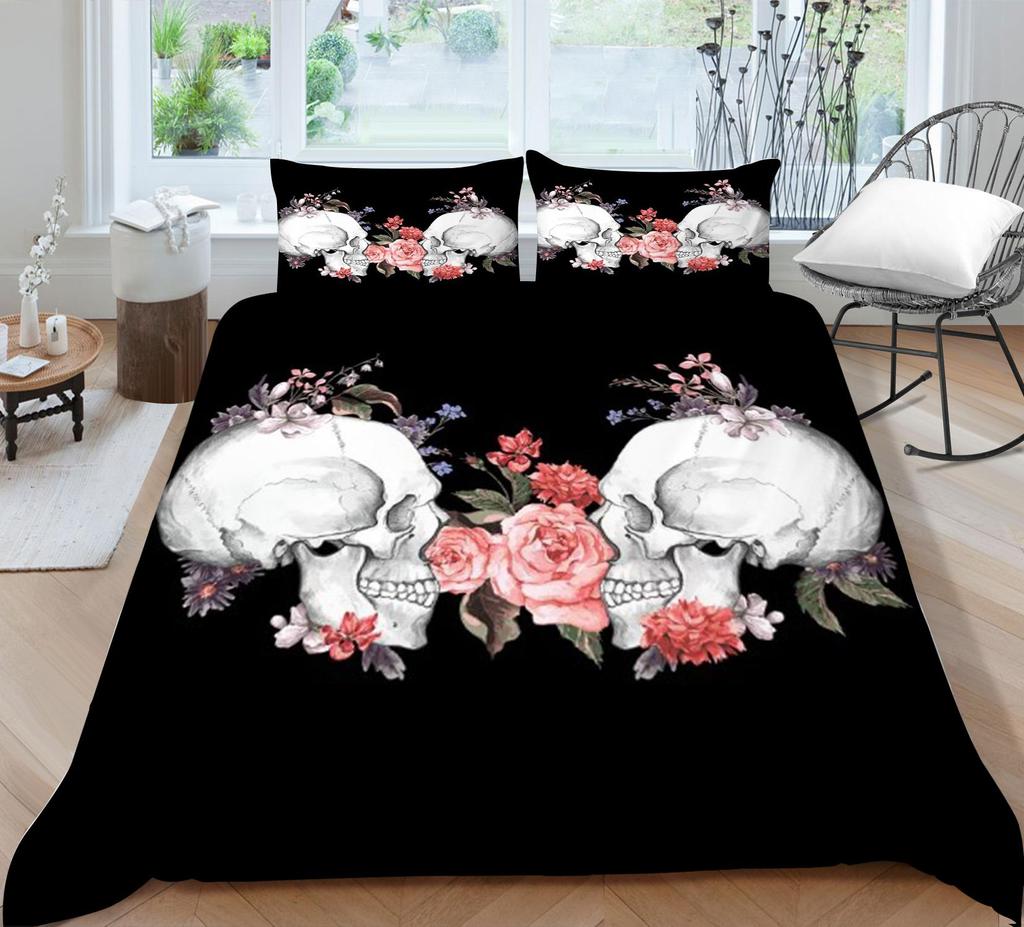Set de lenjerie de pat cu craniu pentru acasă lenjerie de pat respirabilă cu husă de pernă husă de pilota de înaltă calitate pentru băiat, adolescent, textile de acasă