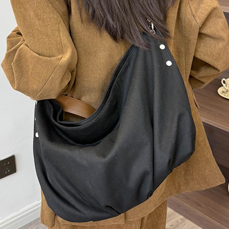 Retro Simple Lazy Wind Canvas Bag Women's 2025 Autumn New Commuter Tote Bag Fashion Shoulder Messenger Bag