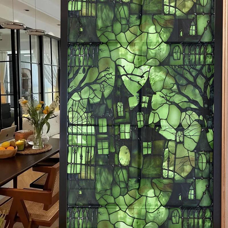 Halloween Theme Window Film PVC Stained Glass Films Door Window Stickers Home Bathroom Balcony Office Party Decor Privacy Film