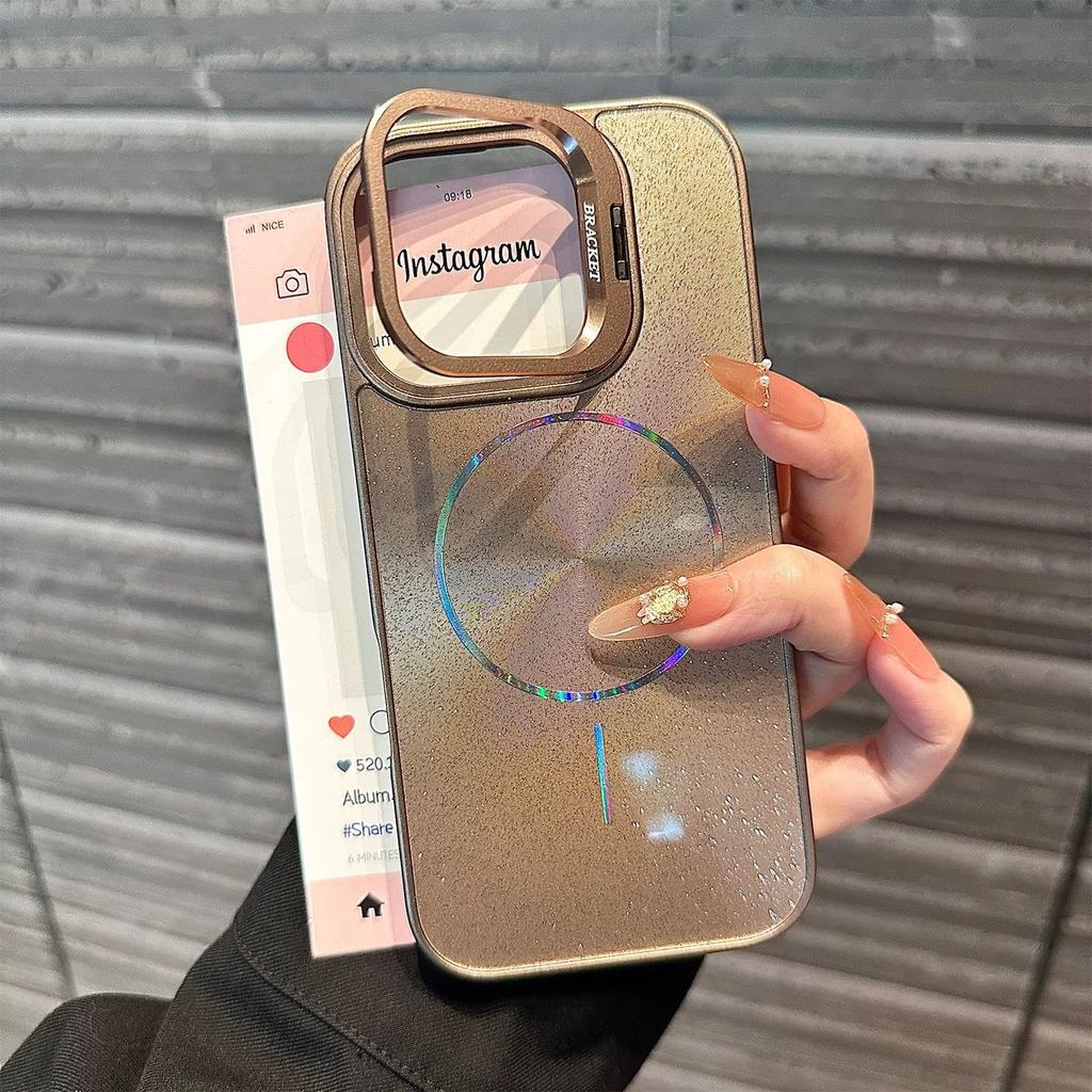 Metal Lens Bracket Glitter Aurora Magnetic Case for For Iphone 16 1 14 13 12 11 Pro Max For  Wireless Charging Cover