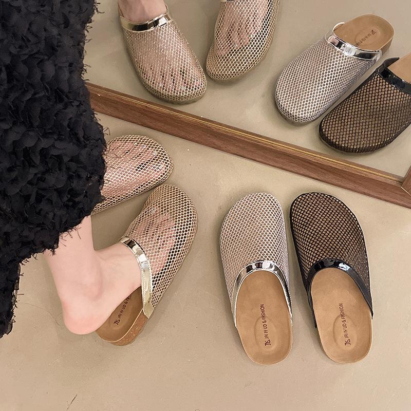Hollow fishing net bag head half slippers women's 2025 new fashion versatile with skirt one pedal beach cool slippers