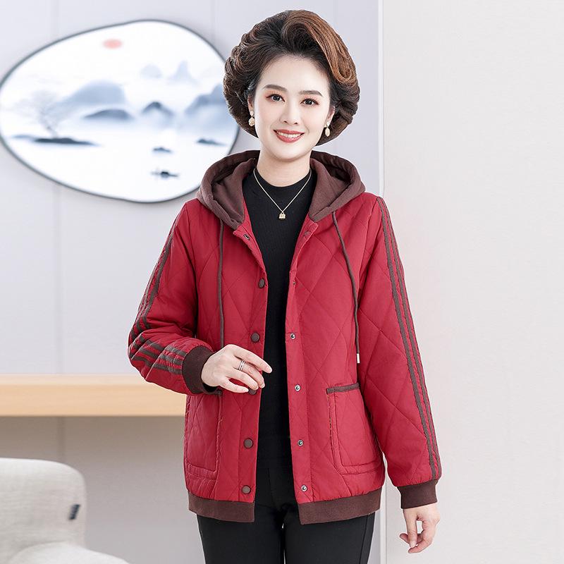 

2024 Осень/Зима Куртка с капюшоном для женщин среднего возраста – Легкое стеганое пальто для мамы 5XL (155-170 cm bust)