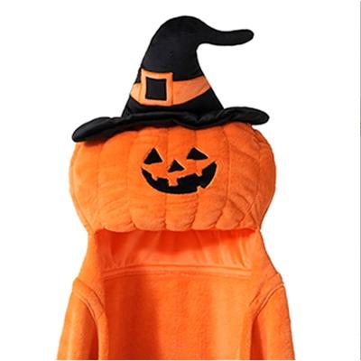 1pcs Fleece Hooded Pumpkin Costume Halloween Role Play Outfit for Party Games Funny Prank Dress for Adults Kids
