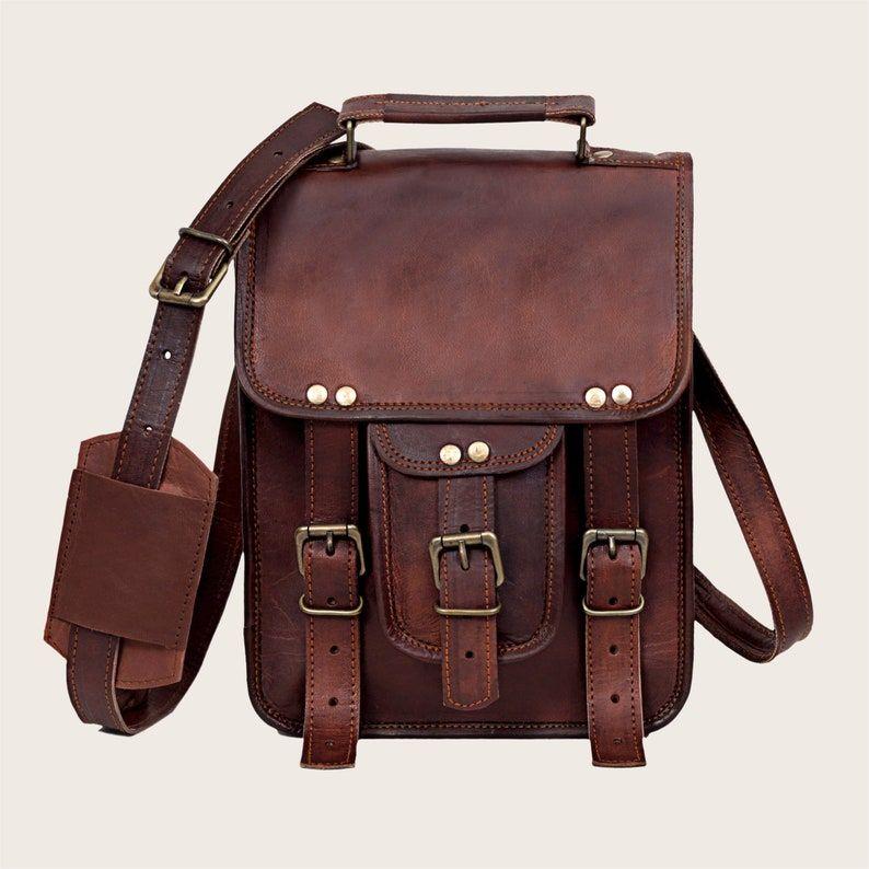 Leather Messenger Bag Men Women Shoulder Bag Cross Body College Bag for Women & Men Satchel Purse Compatible with iPad and Tablet Gift Bag