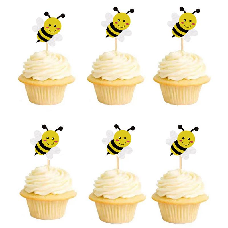 10 Stück Geburtstagsthema Papier Cup Cake Top Dekoration Biene Schmetterling und Chrysantheme Kuchendekoration Bambuspapier Auswahl
