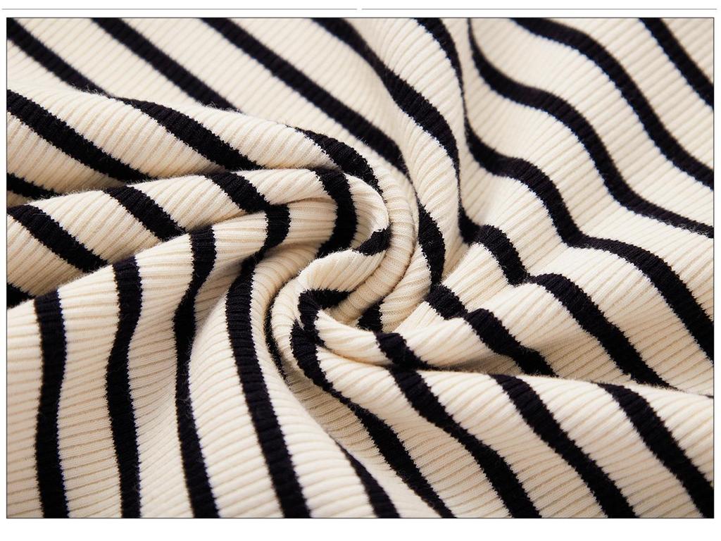 Premium Color Block Gestreiftes T-Shirt: Damen Langarm Oberteil aus reiner Baumwolle für die Herbst-/Wintermode 2025