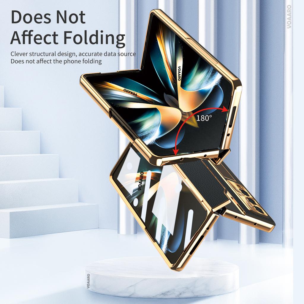 Nivellierung Scharnier Schutz Funda Für Samsung Galaxy Z Fold 4 Fall Überzug Leder Ständer Halter Abdeckung Mit Front Bildschirm Glas film