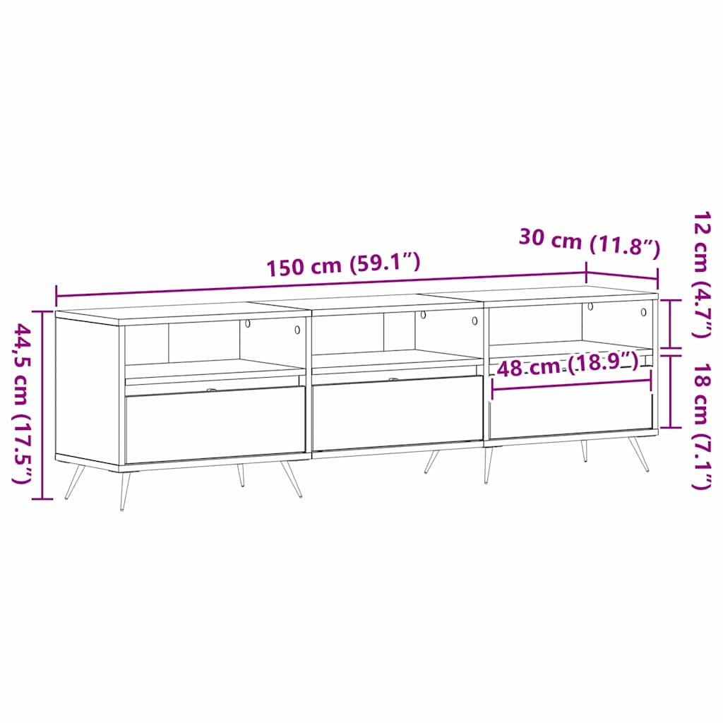 TV Cabinet Artisan Oak 150 X 30 X 44.5 Cm Particleboard