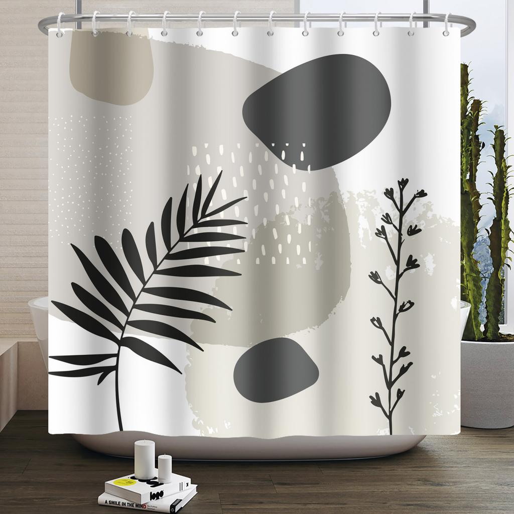 Abstract Bohemian Shower Curtains Medieval Arch Sun Leaf Modern Minimalist Line Geometric Decorative Bathroom Waterproof Curtain