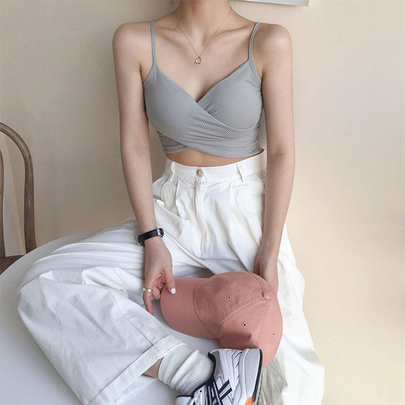 Tank Top Knit Halter Crop Tops Women Summer Camis Backless Cross Design Camisole Fashion Tube Female Sleeveless Cropped Vest