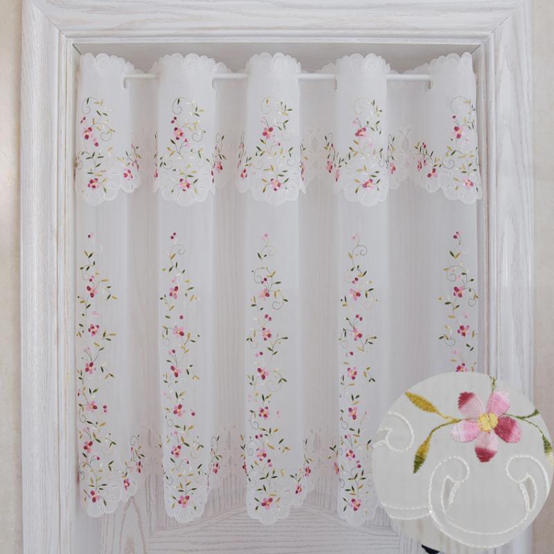 Colorful Cherry Blossom Pastoral Curtain Floral Embroidery Gauze Curtain Kitchen Bay Window Door Semi-shading for Home Door Decor