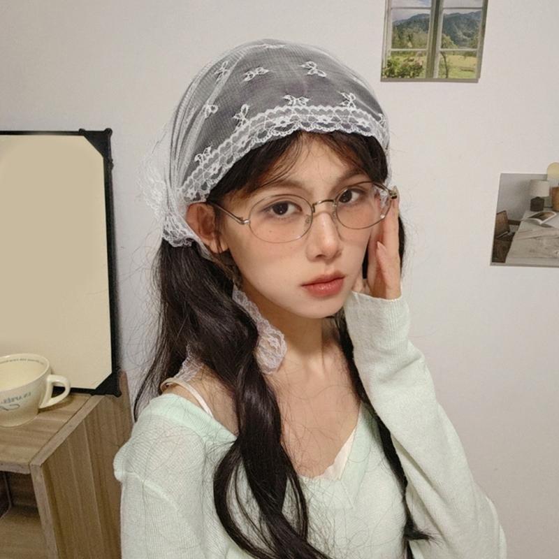 Stylish Lace Headwrap Triangular Hair Scarf Elegant Bandanas Headscarf for Women Music Festival Photo Head Accessories