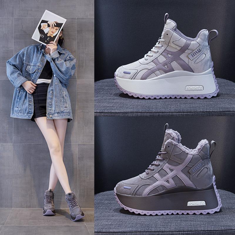 Small thick-soled daddy shoes women's autumn new inner height increase casual versatile sports women's shoes with fleece and thickening