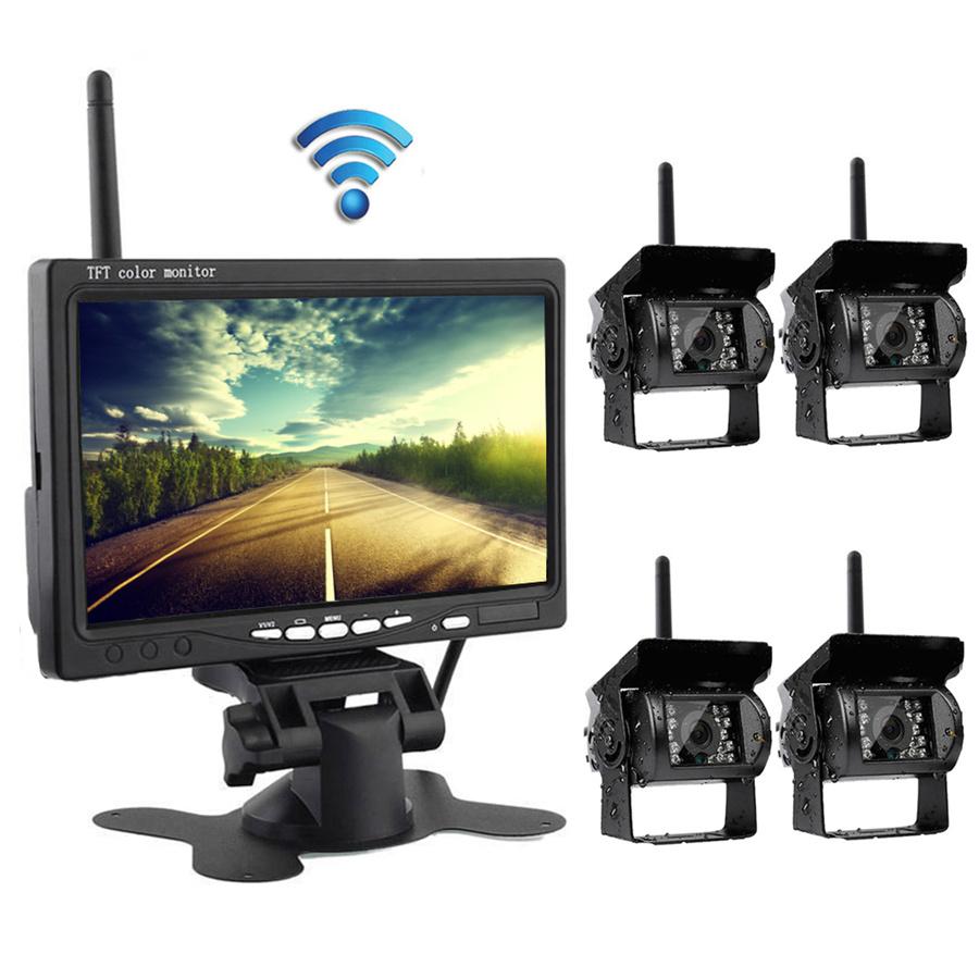 Wireless 4 Backup Cameras IR Night Vision w/ 7" Monitor for RV Truck