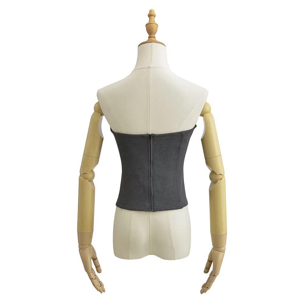 YPFF Trendy Women's Waist-Cinching Crop Top with Slimming Fishbone Waistband and Zipper Bandeau Design