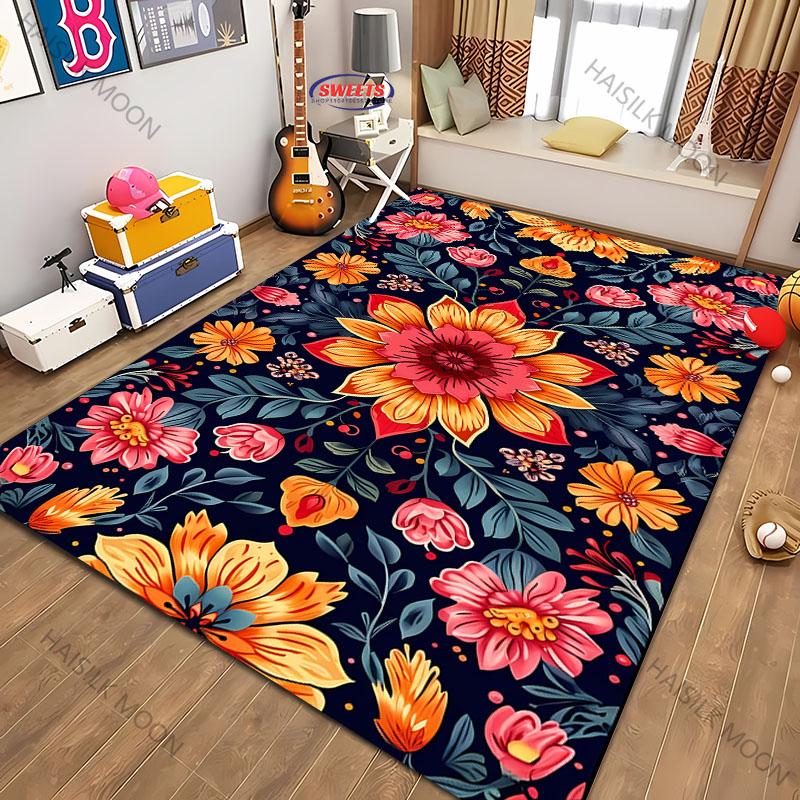 Color Four Seasons Home Non-Slip Carpet Mandala Flower Rug for Living Room Bedroom Sofa Office Large Area Decorative Mat Gift