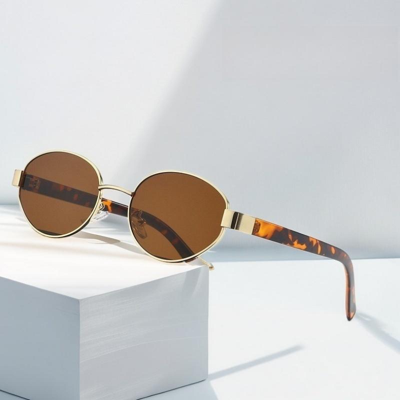 High-end Metal Retro Sun Glasses Unisex UV400 Eye Protection Oval Frame Street Photography Travel Outdoor Driving Shades Eyewear