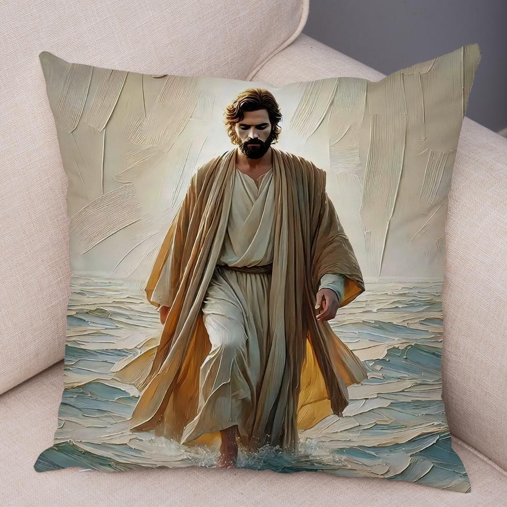 Catoon Jesus Christ Cushion Cover for Sofa Home Double Print Decor Colorful Christ Savior Pillow Case Soft Plush Pillowcase