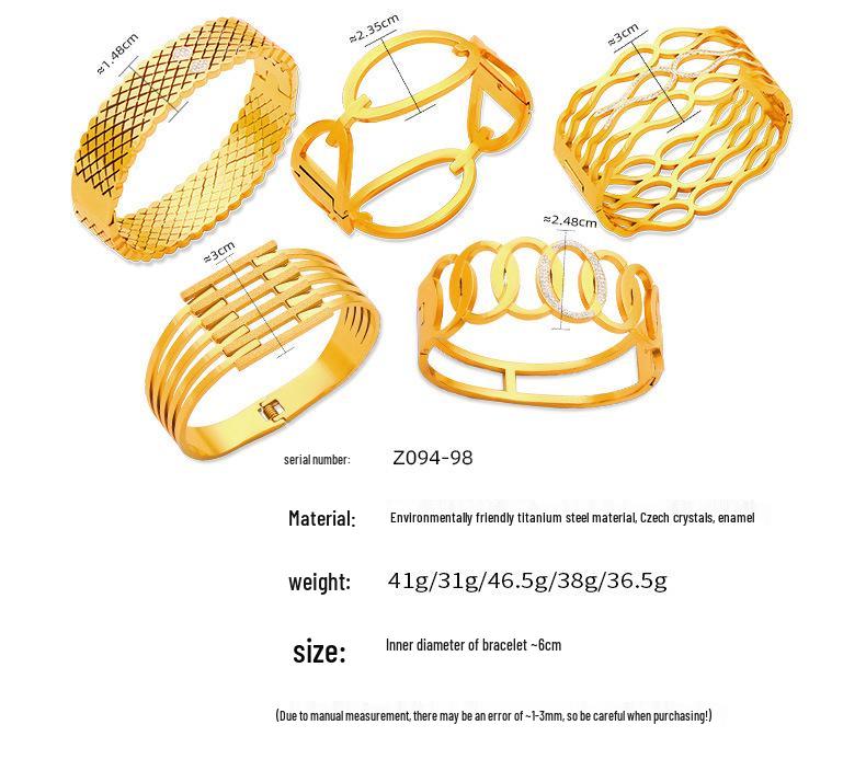 Gold Rhinestone Geometric Multi-layer Titanium Steel Bracelet for Women with Spring Clasp