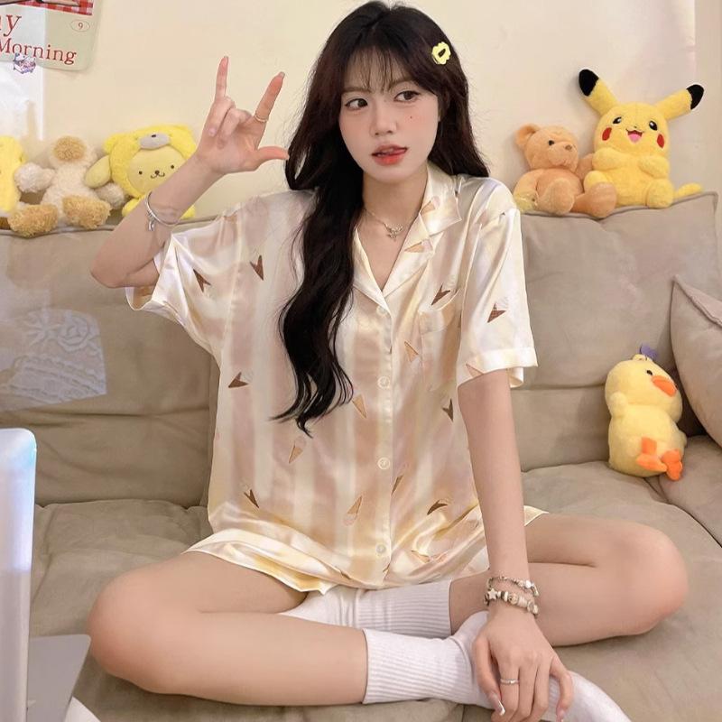 Summer High-End Striped Sweet Girl Short-Sleeved Shorts Pajamas Casual Loungewear Set