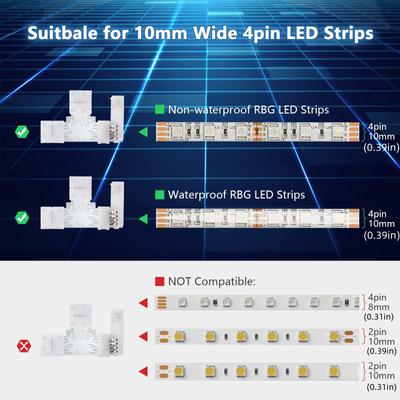 Aokin 10 Pack 4-Pin RGB LED Light Strip Connectors Adapter Terminal for 10mm(0.39 In) SMD 5050 RGB Flexible LED Strips Extension