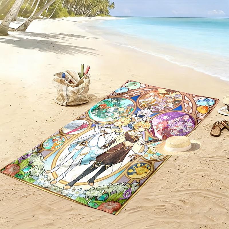 Genshin Impact Print Beach Towel, Large Soft Quick Dry Towel for Beach Camping Swimming