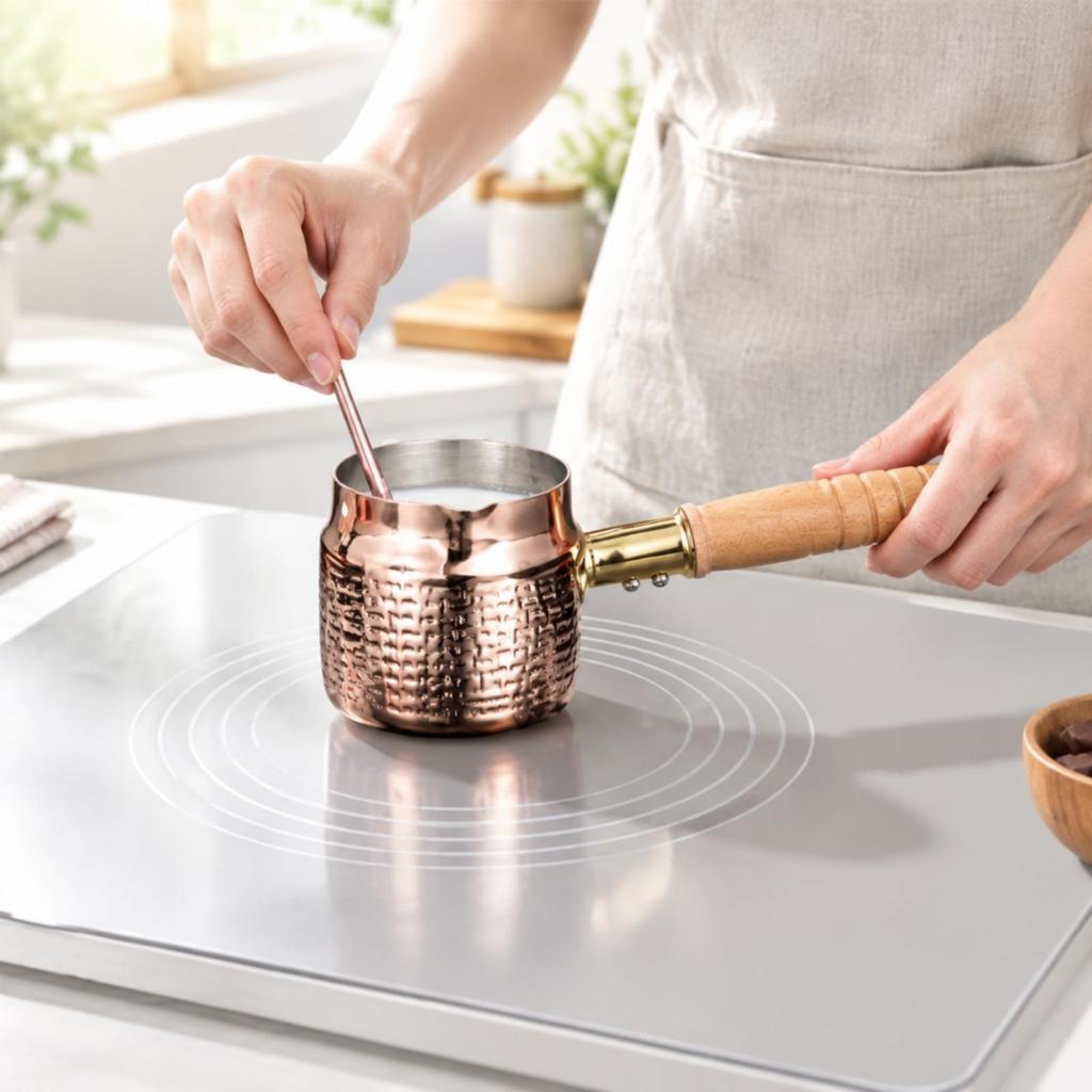 Stainless Steel Saucepan Compact with Wooden Handle Toned Small Milk Pan for Coffee