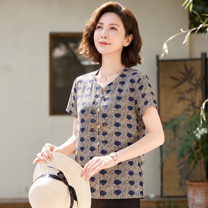 Women s Summer Retro Print Short-Sleeve Top XXL